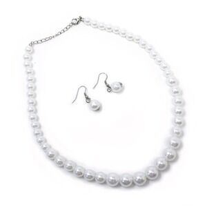 Classic 50s Style Pearl Necklace and Drop Earring Set Dressy Wedding - Hey Viv
